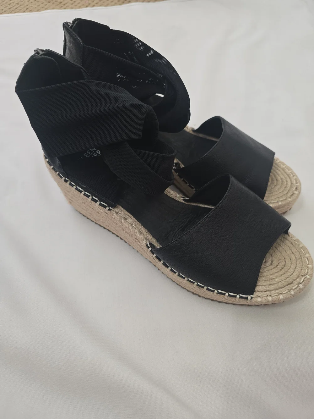 Eileen Fisher Black Espadrille Wedge Sandals with Wrap Straps‎ 10